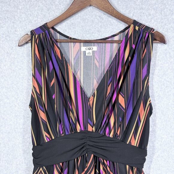 Cato Dress Womens Sz Med Black Pink Orange Sleeveless Abstract Print V-Neck - Picture 3 of 10